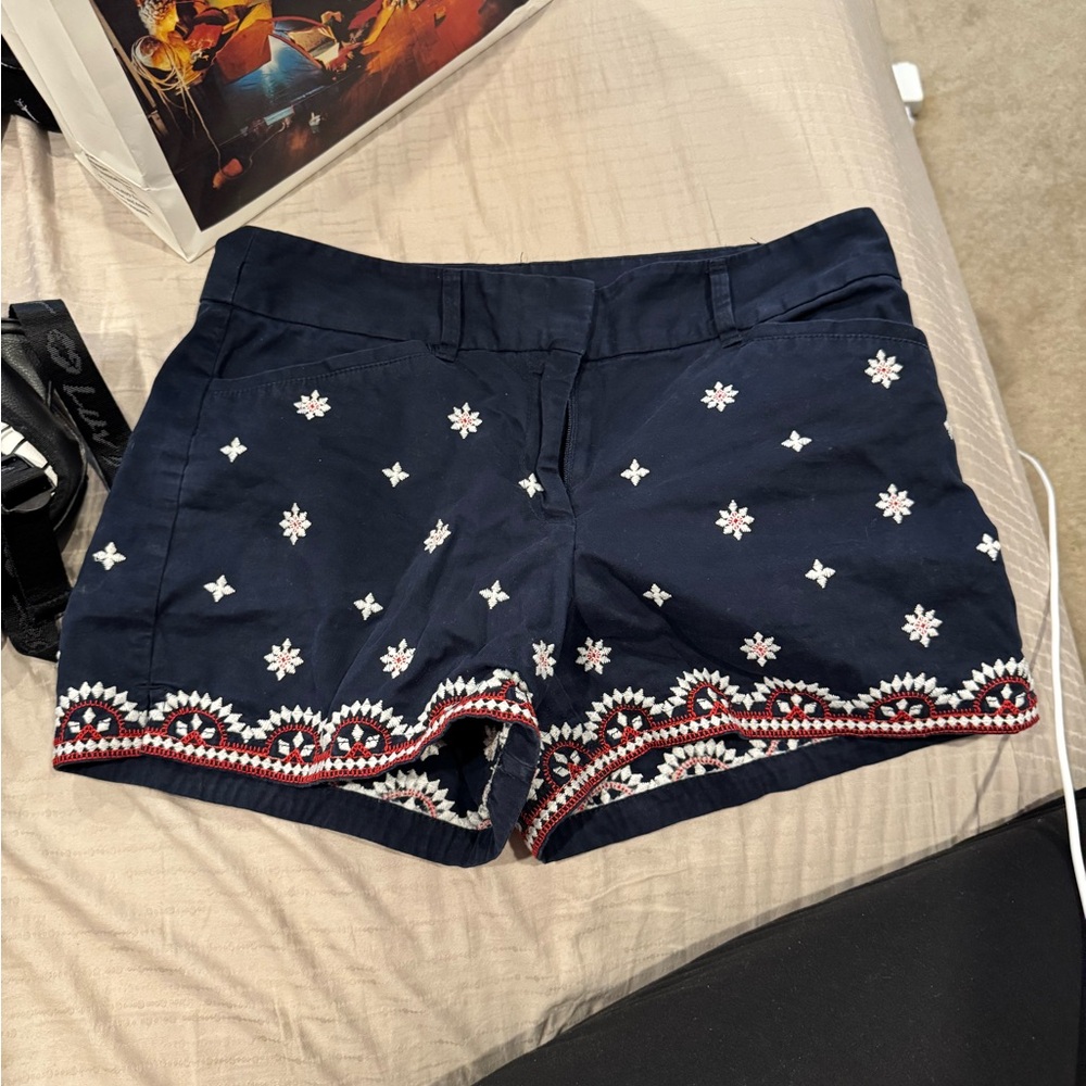 Navy Embroidered Women's Shorts
